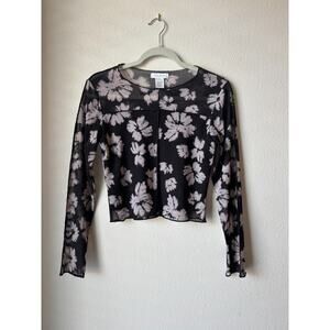 Kirious Los Angeles Crop Top Black Sheer Floral Whimsigoth Romantic Medium